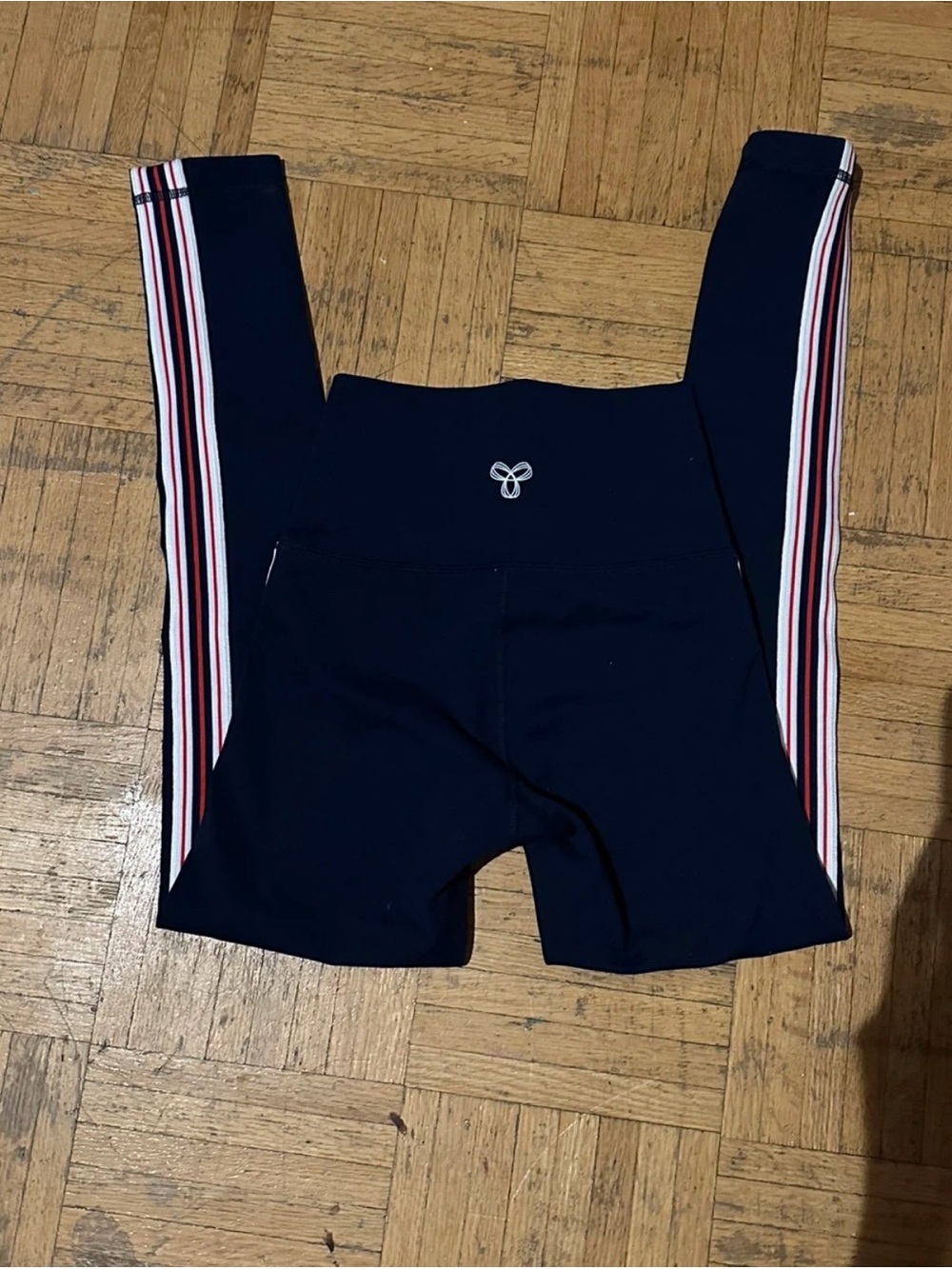 TNA Navy Leggings with Red & White Side Stripes
